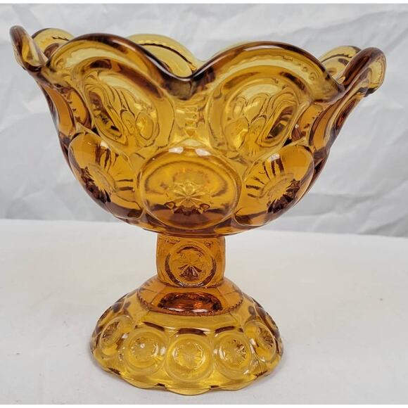 Amber Vintage Glass LE Smith Moon and Stars Compote Candy Dish 5.5" Diameter - Picture 1 of 4